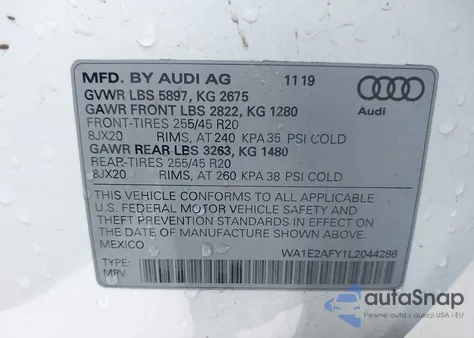 2020 Audi Q5 Premium Plus 55 Tfsi E Quattro S Tronic from USA, damaged, VIN WA1E2AFY1L2044286